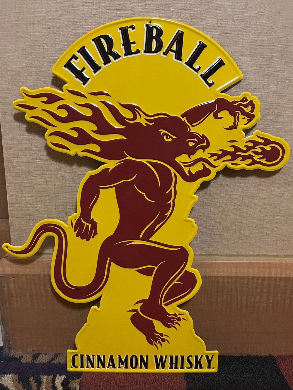 Fireball Cinnamon Whisky Yellow & Red Wall Sign - Branded Bar Art 24x16”